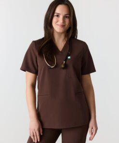 LIV RE-GARDE™ - CHOCOLATE - Three Pockets Scrub Top - SILVADUR™