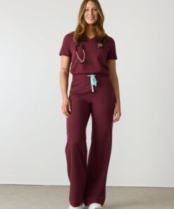 MILA RE-GARDE™ - BURGUNDY - Wide Leg Scrub Pants - SILVADUR™