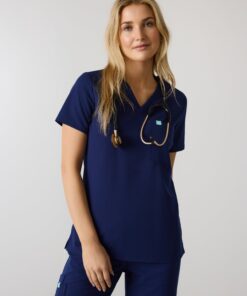 GABRIELLE RE-GARDE™ - MODERN NAVY - One Pocket Scrub Top - SILVADUR™