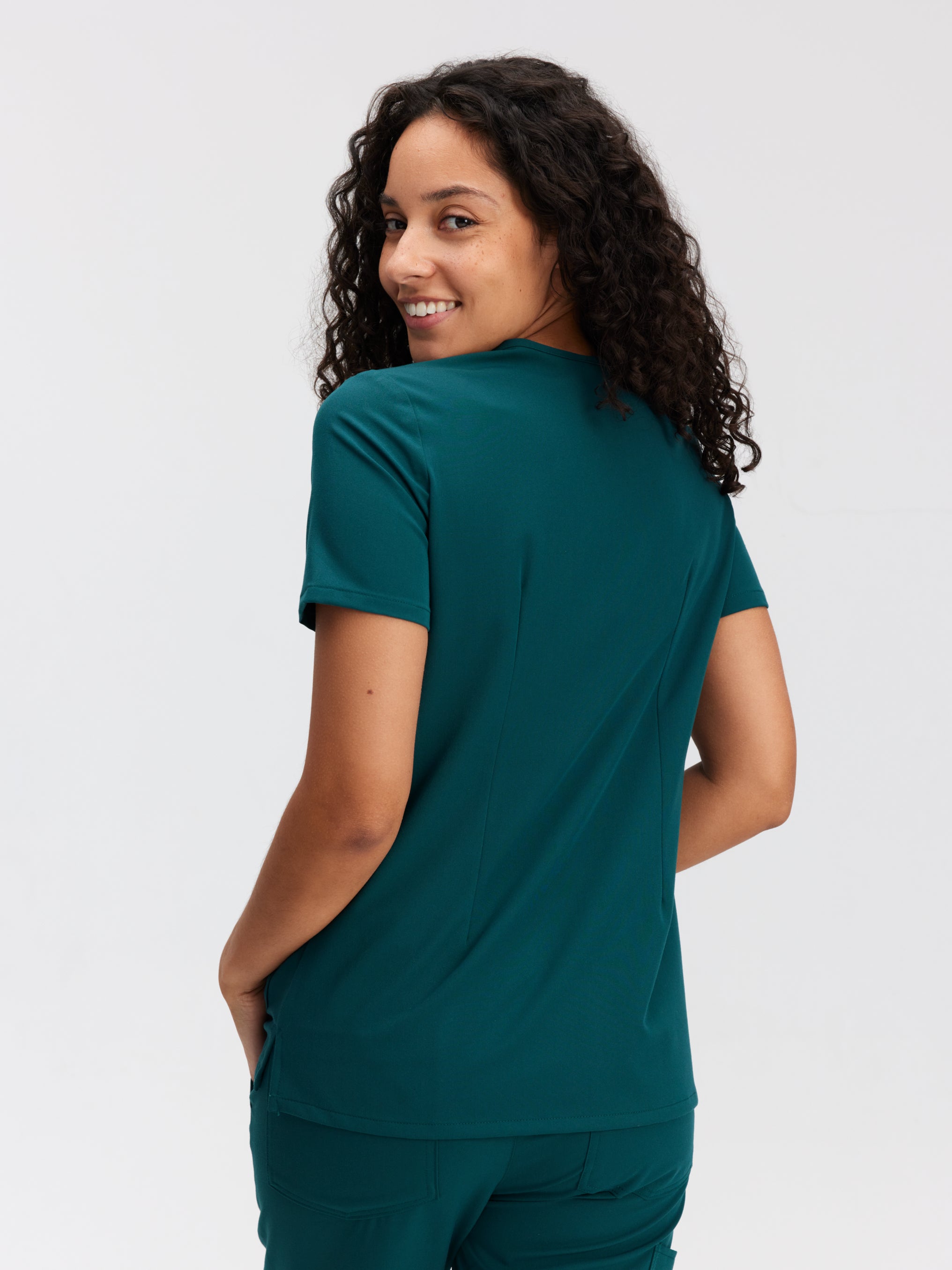 CHLOE RE-GARDE™ - TEAL - Three Pockets Scrub Top - SILVADUR™ - Image 3