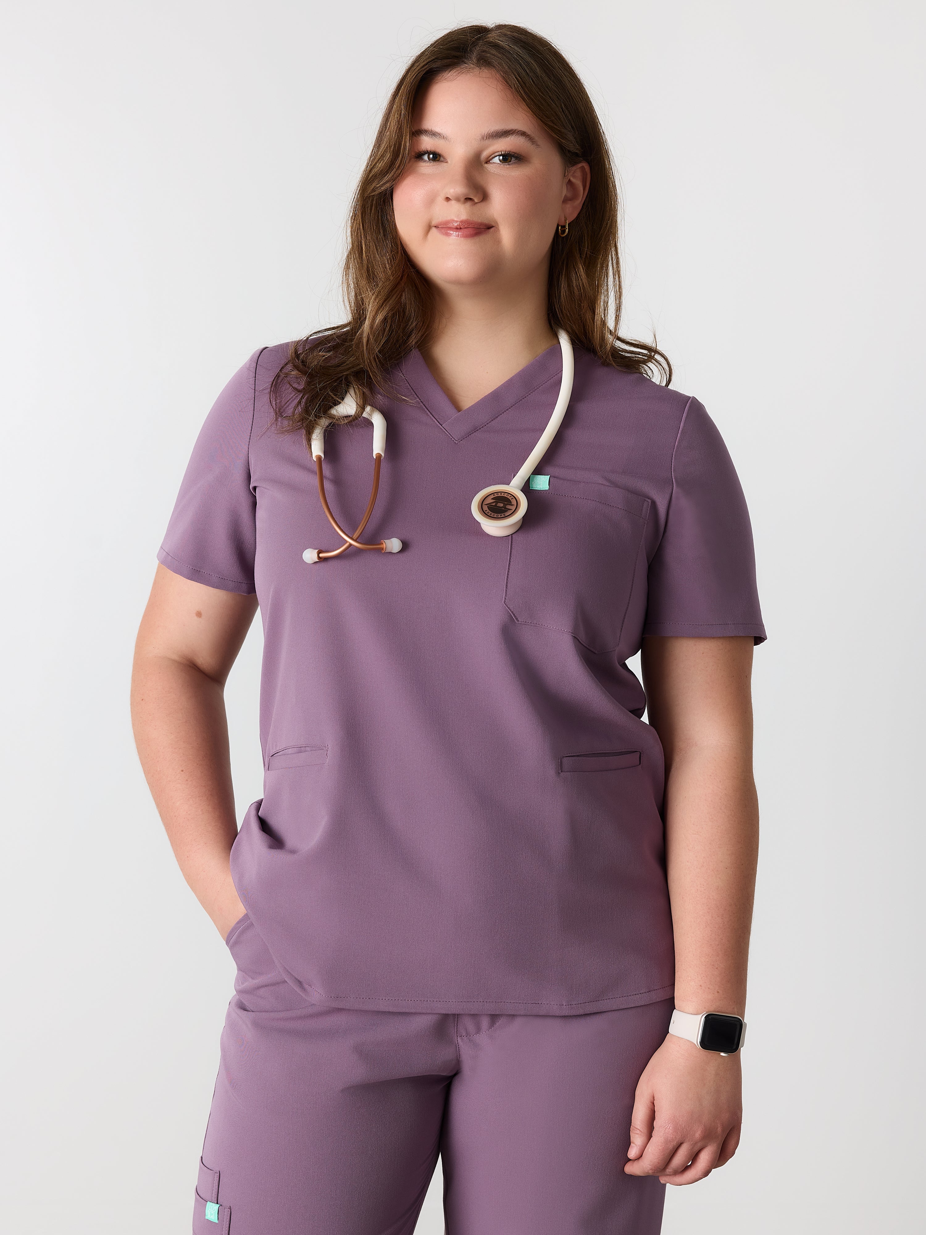 LIV RE-GARDE™ - DUSTY PURPLE - Three Pockets Scrub Top - SILVADUR™