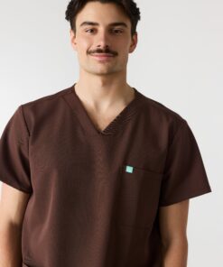 Alternative view of ZACK RE-GARDE™ - CHOCOLATE - Three Pockets Men's Scrub Top - SILVADUR™