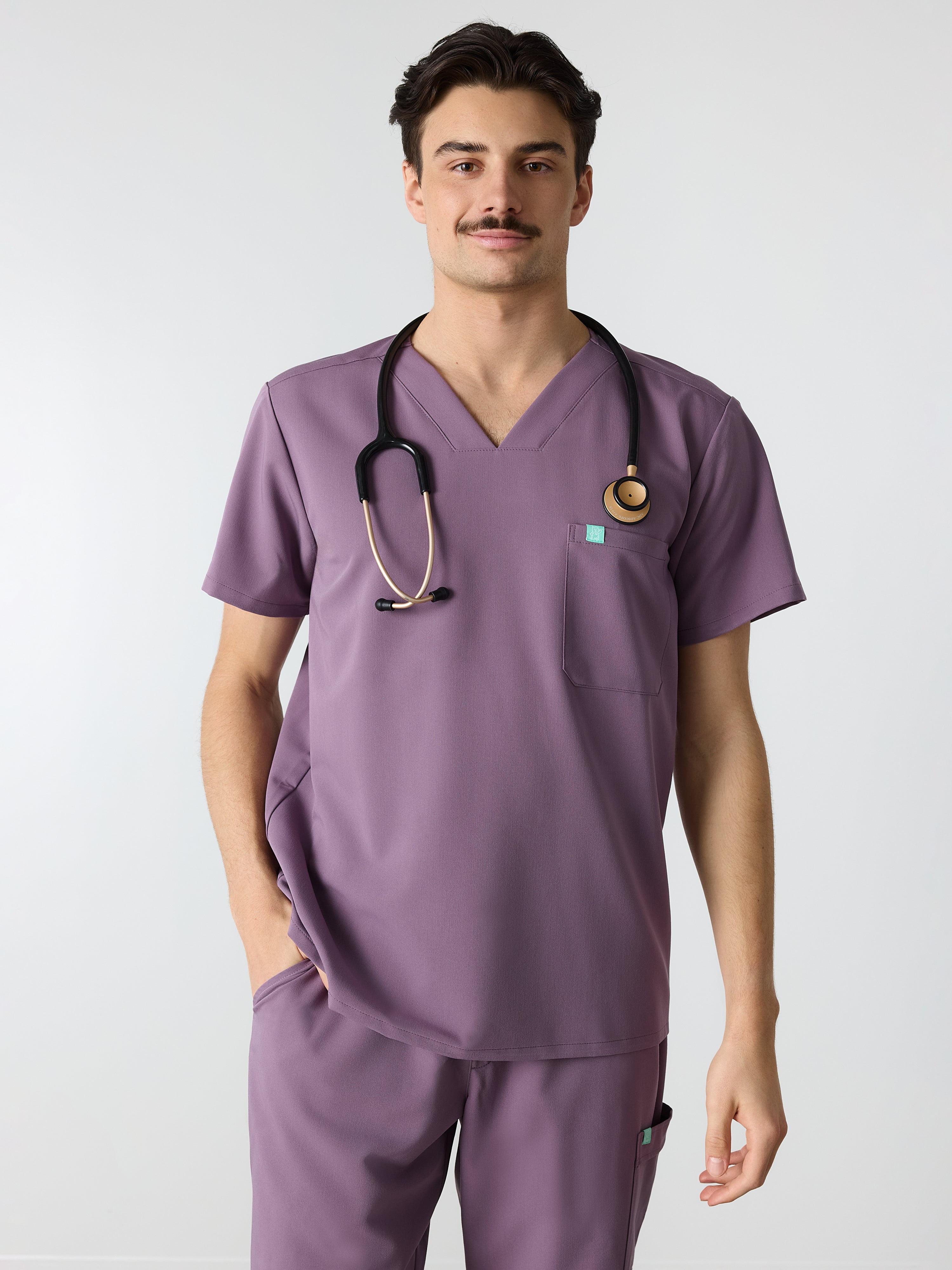 LOGAN RE-GARDE™ - DUSTY PURPLE - One Pocket Men's Scrub Top - SILVADUR™