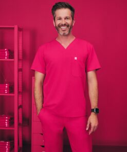 LOGAN RE-GARDE™ - VIBRANT FUCHSIA - One Pocket Men's Scrub Top - SILVADUR™