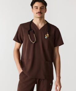 ZACK RE-GARDE™ - CHOCOLATE - Three Pockets Men's Scrub Top - SILVADUR™