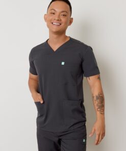 ZACK RE-GARDE™ - CHARCOAL - Three Pockets Men's Scrub Top - SILVADUR™