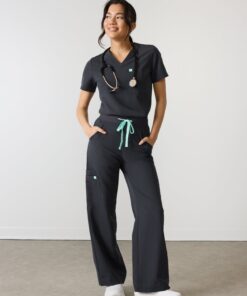 MILA RE-GARDE™ - CHARCOAL - Wide Leg Scrub Pants - SILVADUR™