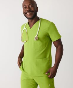ZACK RE-GARDE™ - GRUMPY GREEN - Three Pockets Men's Scrub Top - SILVADUR™ - Final Sale