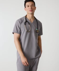 LOGAN RE-GARDE™ - ECLIPSE GREY - One Pocket Men's Scrub Top - SILVADUR™