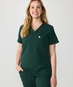 GABRIELLE RE-GARDE™ - FOREST GREEN - One Pocket Scrub Top - SILVADUR™