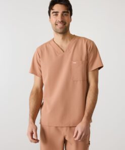 LOGAN RE-GARDE™ - MOCHA - One Pocket Men's Scrub Top - SILVADUR™