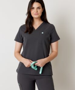 GABRIELLE RE-GARDE™ - CHARCOAL - One Pocket Scrub Top - SILVADUR™