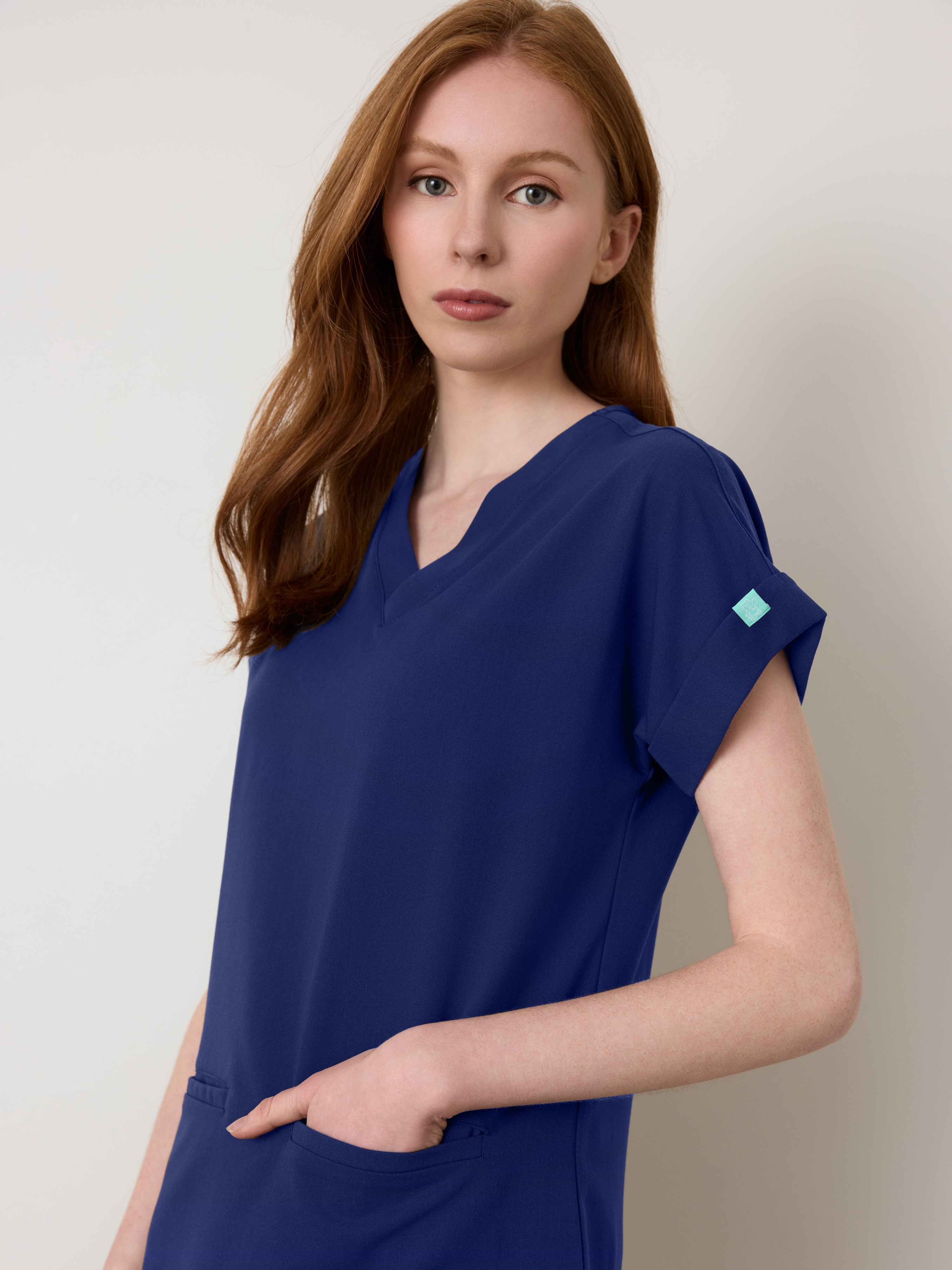 HALLI RE-GARDE™ - MODERN NAVY - Loose Fit Scrub Top - SILVADUR™ - Image 2