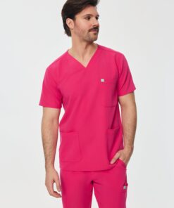 ZACK RE-GARDE™ - PINK CRUSH - Three Pockets Men's Scrub Top - SILVADUR™
