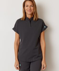 CHARLIE RE-GARDE™ - CHARCOAL - Mandarine Collar Scrub Top - SILVADUR™