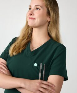 Alternative view of GABRIELLE RE-GARDE™ - FOREST GREEN - One Pocket Scrub Top - SILVADUR™
