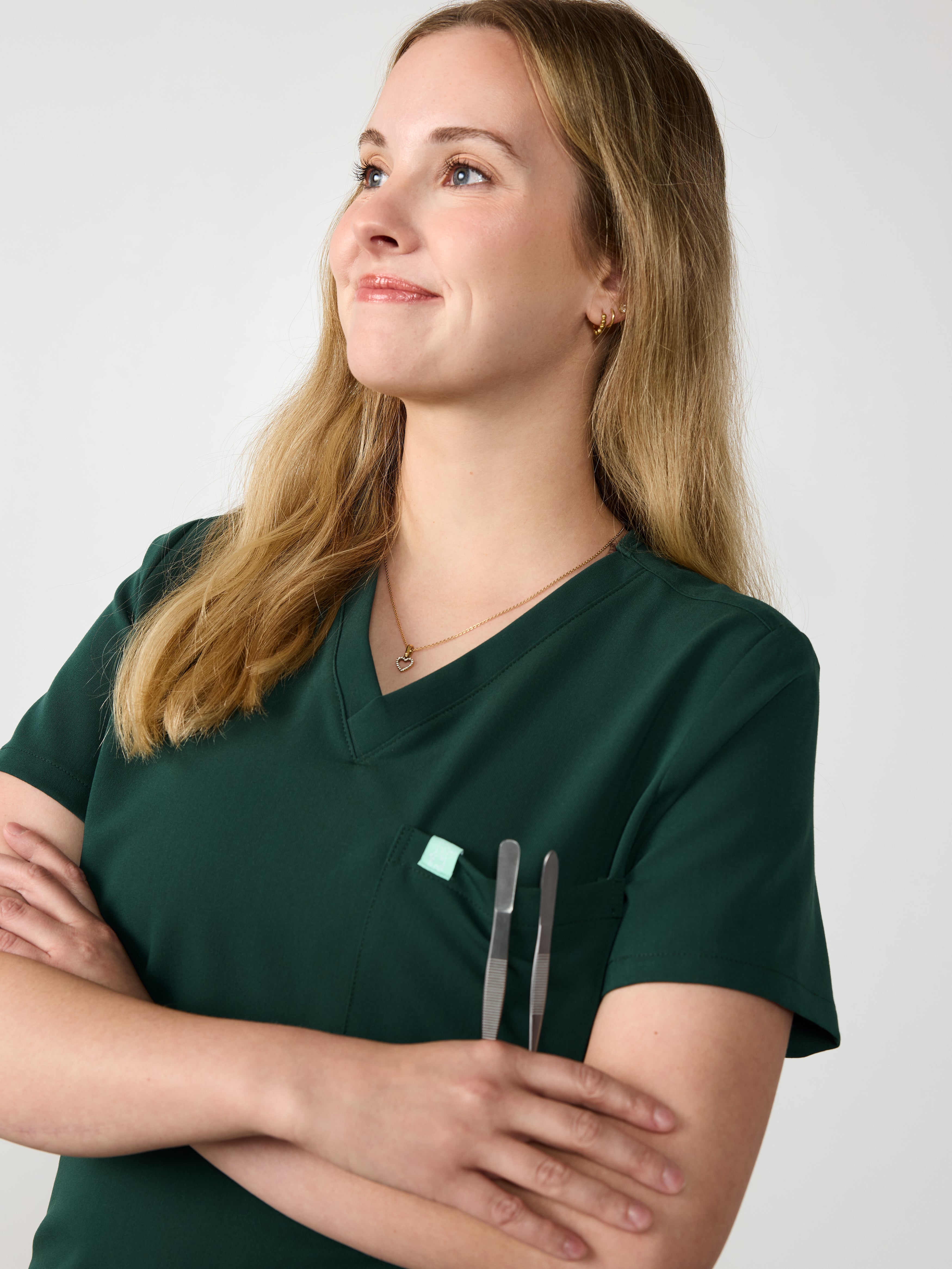 GABRIELLE RE-GARDE™ - FOREST GREEN - One Pocket Scrub Top - SILVADUR™ - Image 2