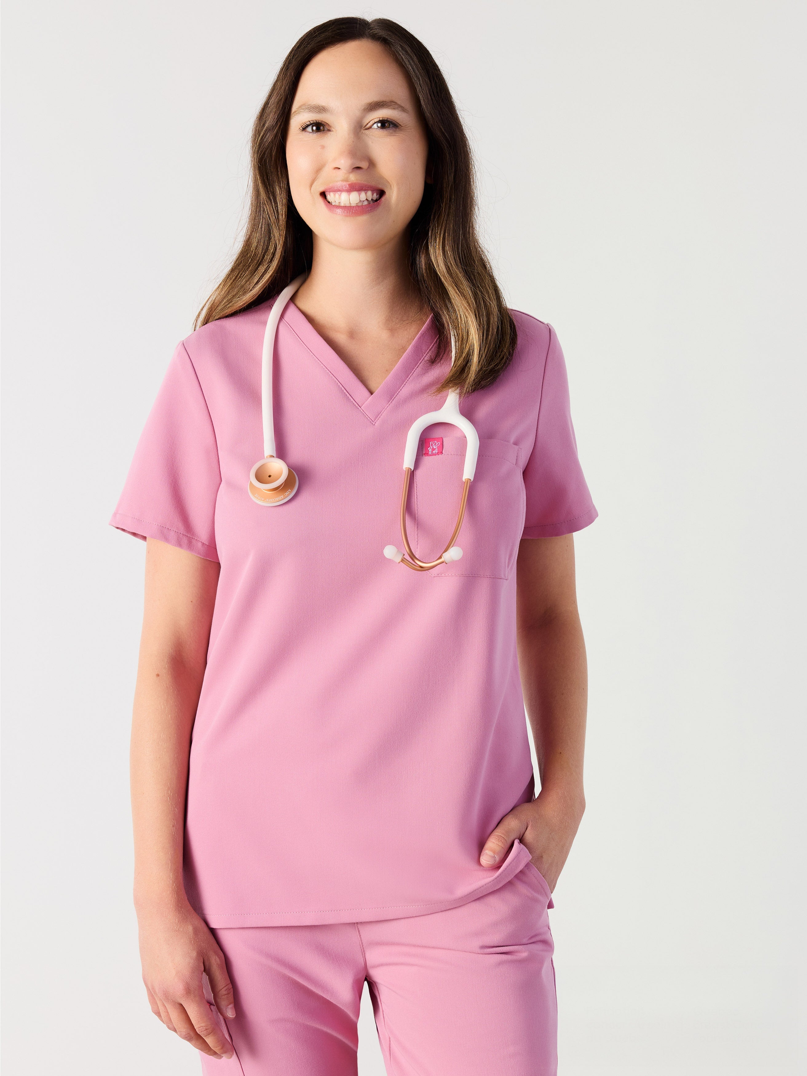 GABRIELLE RE-GARDE™ - HOPEFUL PINK - One Pocket Scrub Top - SILVADUR™ - Final Sale
