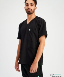 ZACK RE-GARDE™ - MIDNIGHT BLACK - Three Pockets Men's Scrub Top - Final Sale