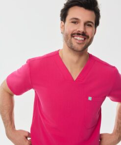 Alternative view of LOGAN RE-GARDE™ - PINK CRUSH - One Pocket Men's Scrub Top - SILVADUR™
