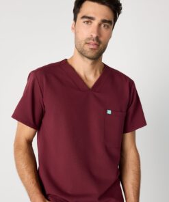 Alternative view of LOGAN RE-GARDE™ - BURGUNDY - One Pocket Men's Scrub Top - SILVADUR™