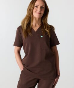 GABRIELLE RE-GARDE™ - CHOCOLATE - One Pocket Scrub Top - SILVADUR™