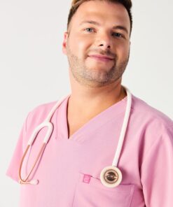Alternative view of LOGAN RE-GARDE™ - HOPEFUL PINK - One Pocket Men's Scrub Top - SILVADUR™ - Final Sale