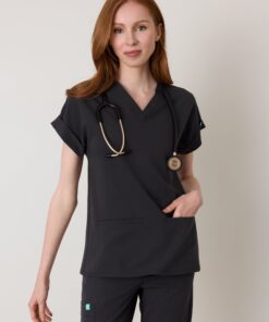 HALLI RE-GARDE™ - CHARCOAL - Loose Fit Scrub Top - SILVADUR™