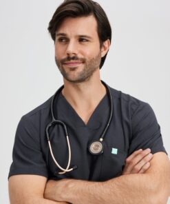 Alternative view of LOGAN RE-GARDE™ - CHARCOAL - One Pocket Men's Scrub Top - SILVADUR™
