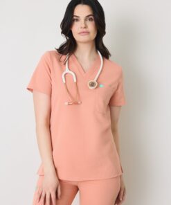 GABRIELLE RE-GARDE™ - PEACH - One Pocket Scrub Top - SILVADUR™ - Final Sale