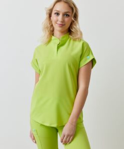 CHARLIE RE-GARDE™ - LIME - Mandarine Collar Scrub Top - SILVADUR™