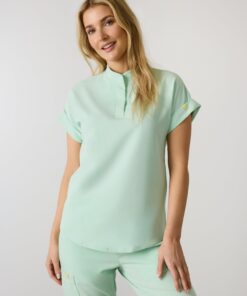 CHARLIE RE-GARDE™ - MISTY MINT - Mandarine Collar Scrub Top - SILVADUR™