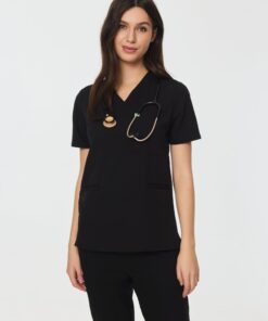 LIV RE-GARDE™ - BLACK - Three Pockets Scrub Top - SILVADUR™