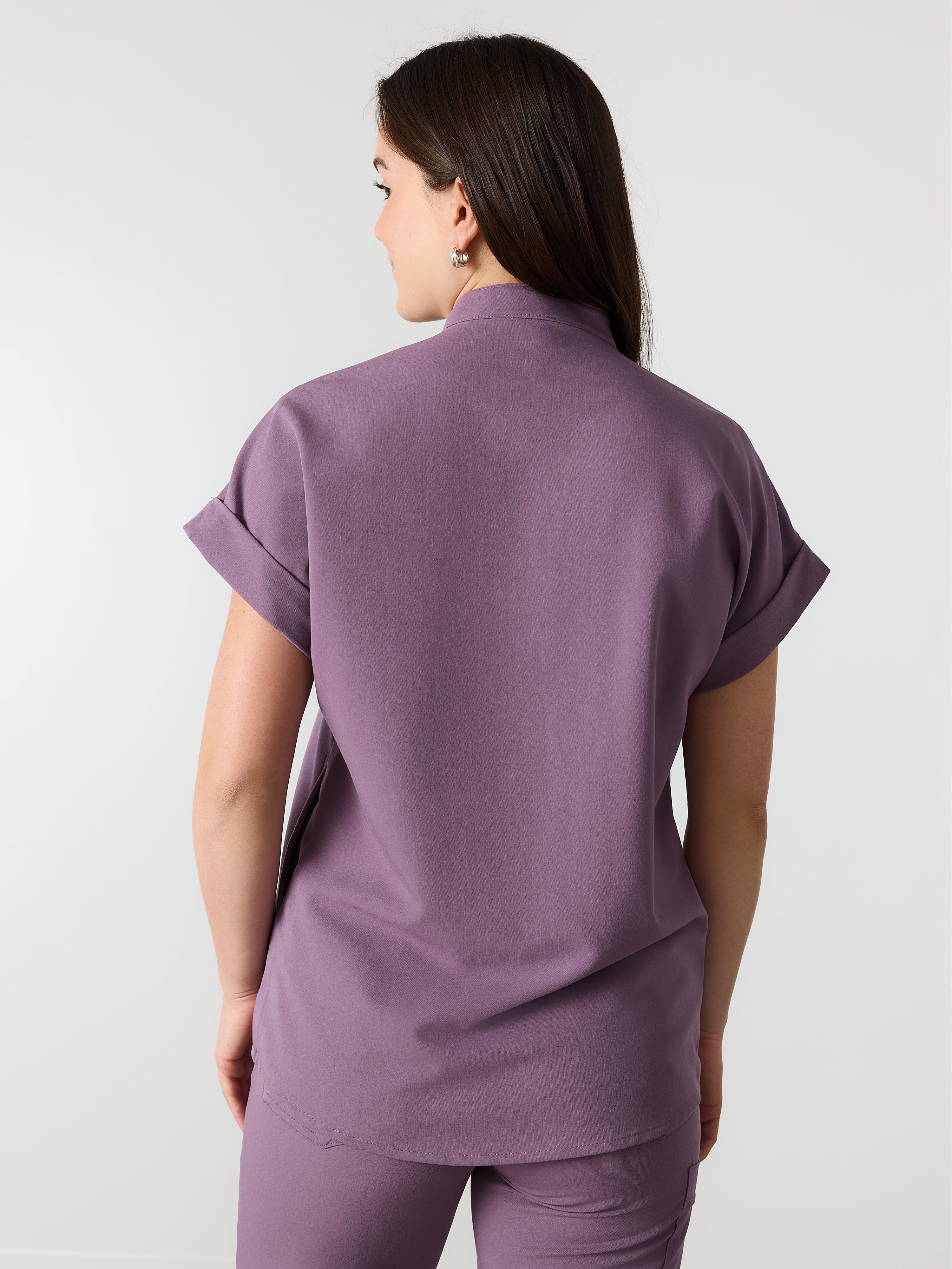 CHARLIE RE-GARDE™ - DUSTY PURPLE - Mandarine Collar Scrub Top - SILVADUR™ - Image 3