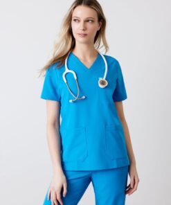 Alternative view of CHLOE RE-GARDE™ - AZURE BLUE - Three Pockets Scrub Top - Final Sale