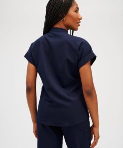 Alternative view of CHARLIE RE-GARDE™ - NAVY - Mandarine Collar Scrub Top - SILVADUR™ - Final Sale