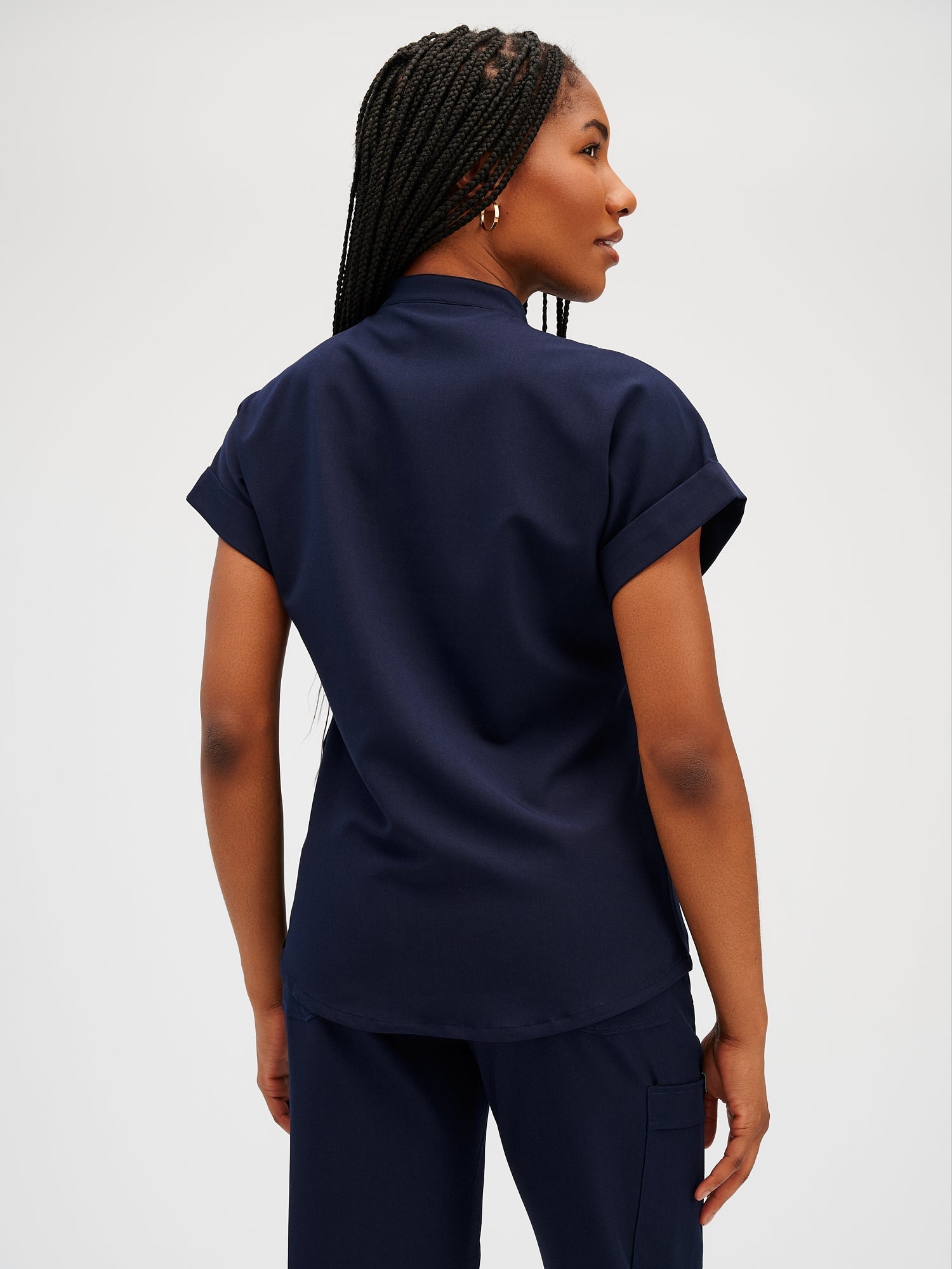CHARLIE RE-GARDE™ - NAVY - Mandarine Collar Scrub Top - SILVADUR™ - Final Sale - Image 2
