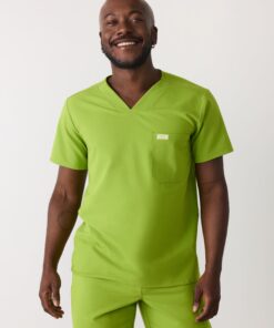 LOGAN RE-GARDE™ - GRUMPY GREEN - One Pocket Men's Scrub Top - SILVADUR™ - Final Sale