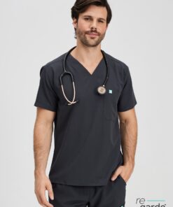 LOGAN RE-GARDE™ - CHARCOAL - One Pocket Men's Scrub Top - SILVADUR™