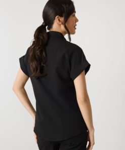 Alternative view of CHARLIE RE-GARDE™ - BLACK - Mandarine Collar Scrub Top - SILVADUR™