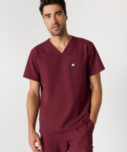 LOGAN RE-GARDE™ - BURGUNDY - One Pocket Men's Scrub Top - SILVADUR™