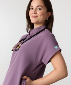 Alternative view of CHARLIE RE-GARDE™ - DUSTY PURPLE - Mandarine Collar Scrub Top - SILVADUR™