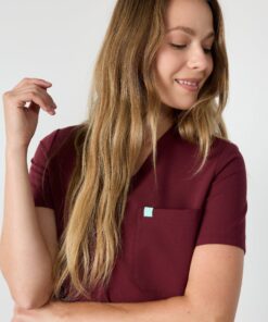 Alternative view of GABRIELLE RE-GARDE™ - BURGUNDY - One Pocket Scrub Top - SILVADUR™