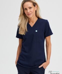 GABRIELLE RE-GARDE™ - NAVY - One Pocket Scrub Top - SILVADUR™ - Final Sale