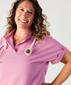 Alternative view of CHARLIE RE-GARDE™ - HOPEFUL PINK - Mandarine Collar Scrub Top - SILVADUR™ - Final Sale