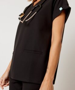 Alternative view of HALLI RE-GARDE™ - BLACK - Loose Fit Scrub Top - SILVADUR™