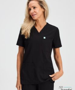 CHLOE RE-GARDE™ - BLACK - Three Pockets Scrub Top - SILVADUR™