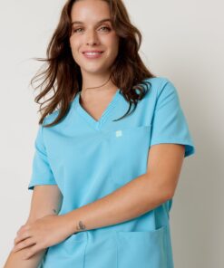 Alternative view of CHLOE RE-GARDE™ - RETRO BLUE - Three Pockets Scrub Top - Final Sale