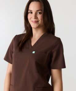 Alternative view of LIV RE-GARDE™ - CHOCOLATE - Three Pockets Scrub Top - SILVADUR™