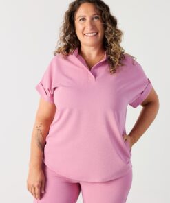 CHARLIE RE-GARDE™ - HOPEFUL PINK - Mandarine Collar Scrub Top - SILVADUR™ - Final Sale